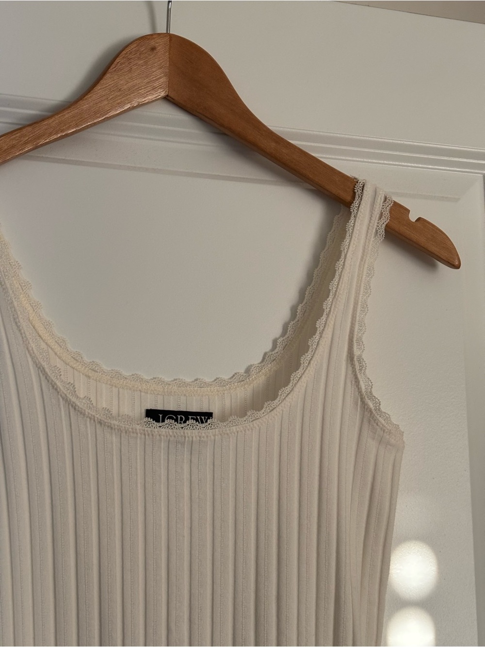 J. Crew Cream Ribbed Tank with Lace Trim - Picture 2 of 4